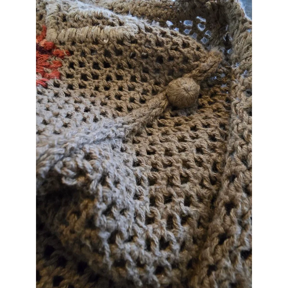 Women's Vintage Crochet Embroidered Vest M Beige Multicolor Retro Boho Festival